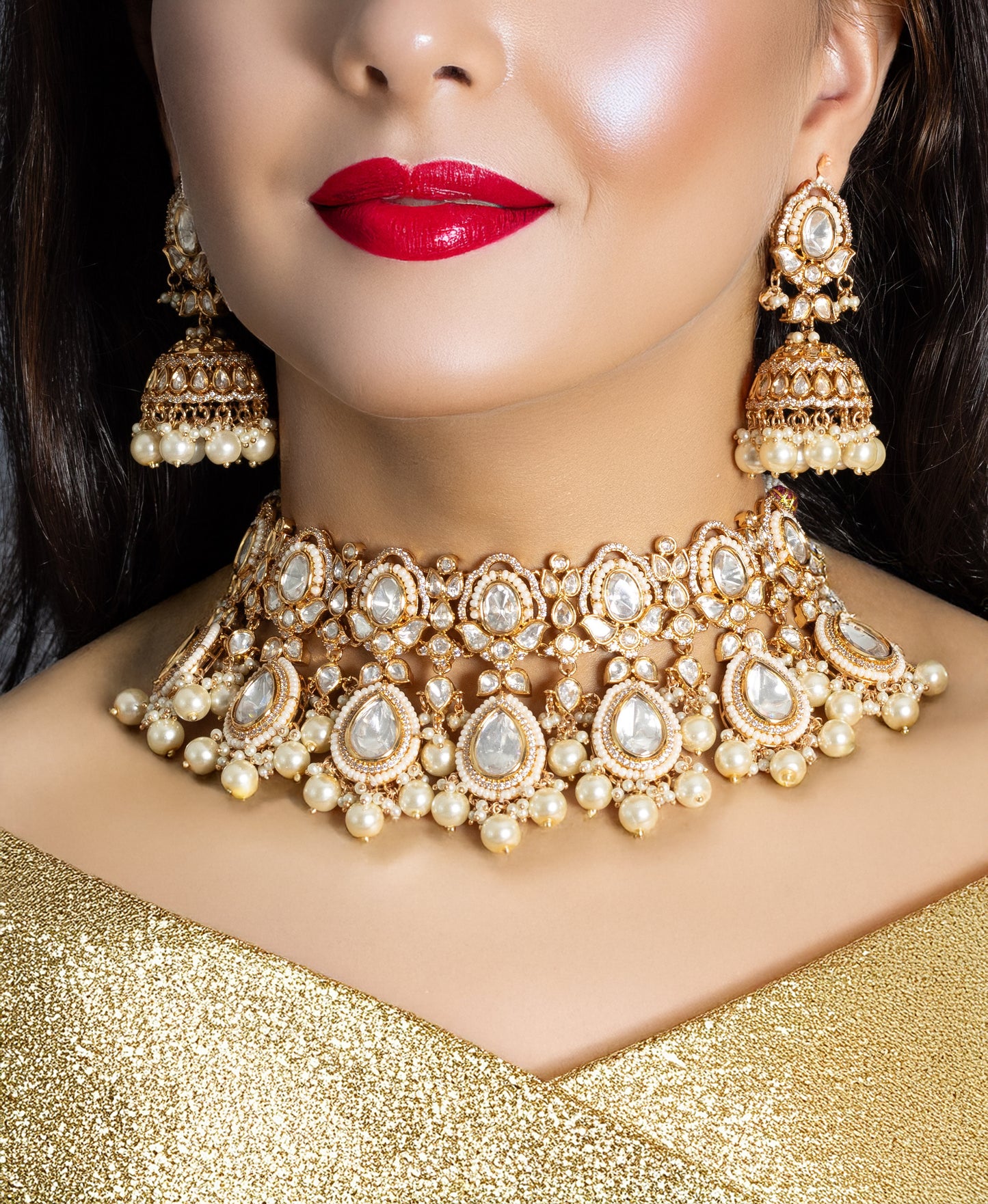 Rose Gold Finish Moissanite Polki stone Necklace