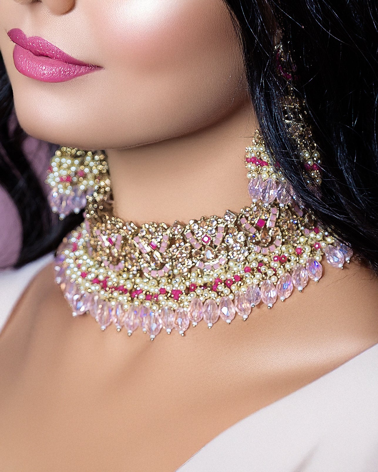 Lavender Pink Kundan Choker Necklace
