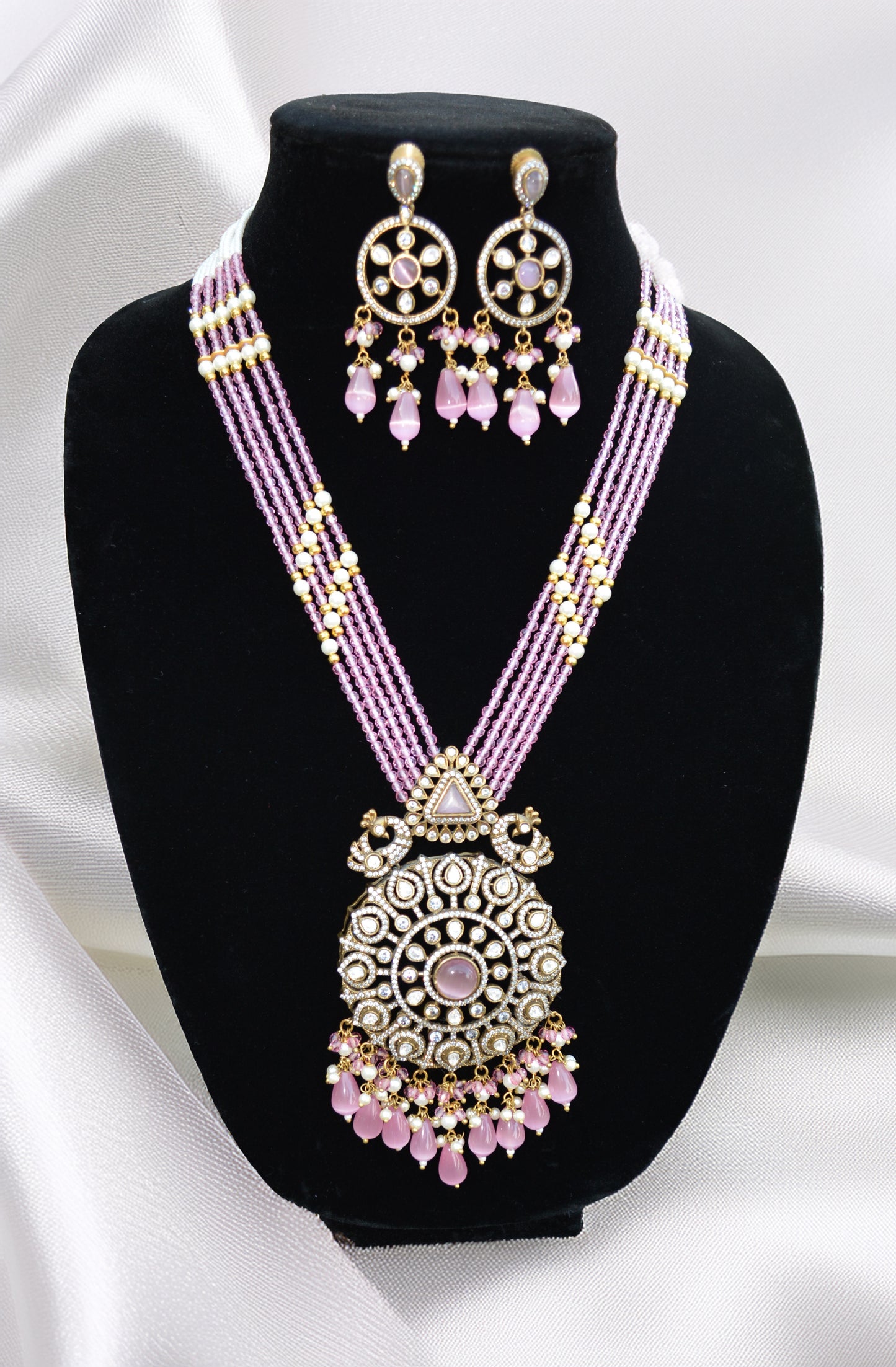 Light Pink beaded long necklace