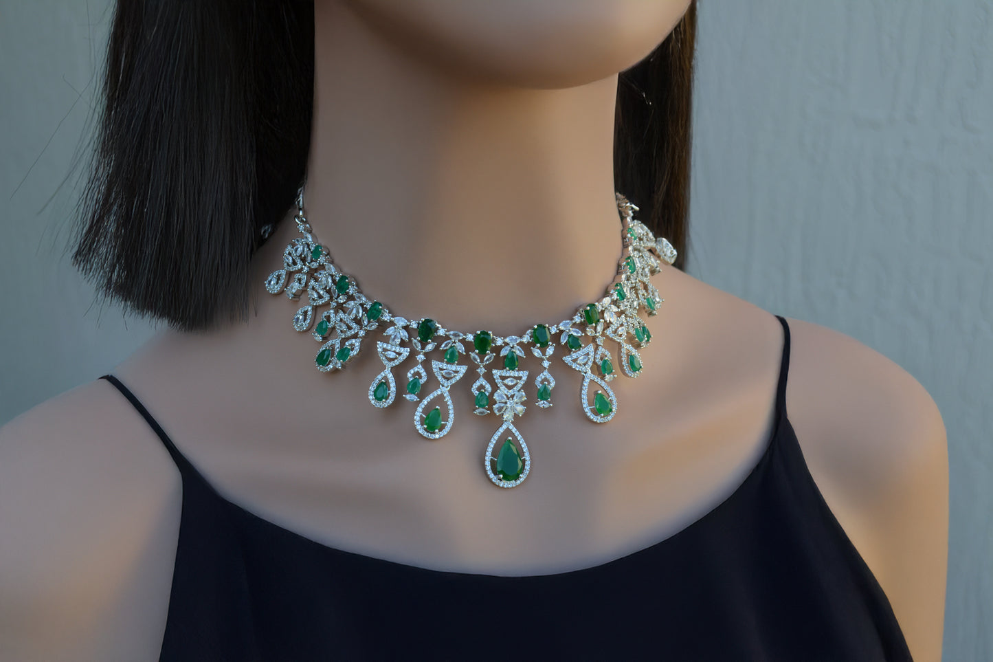 Emerald Green A.D Necklace with Matching Earrings
