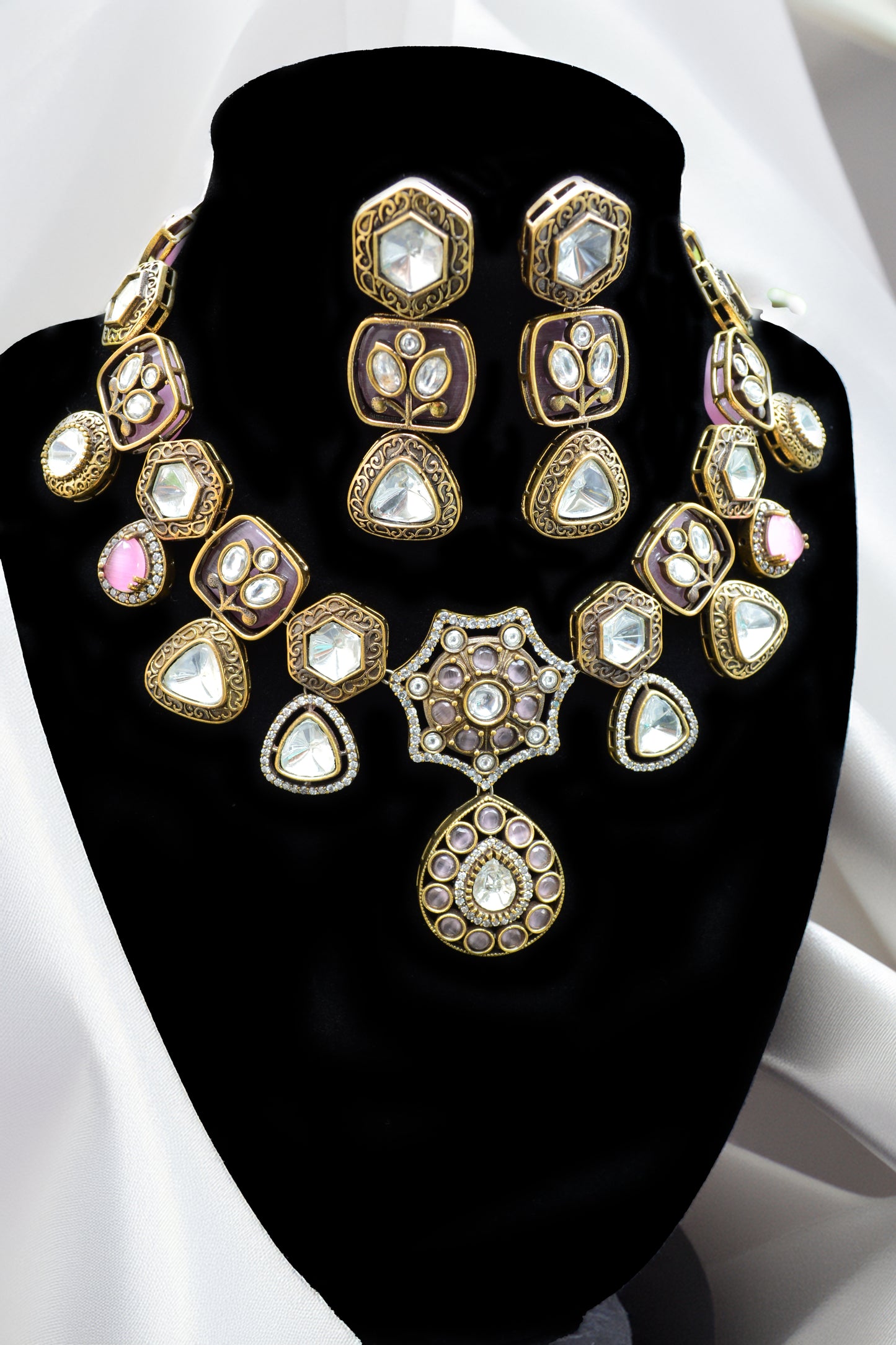 Victorian Polish Necklace with Polki and Kundan Stones