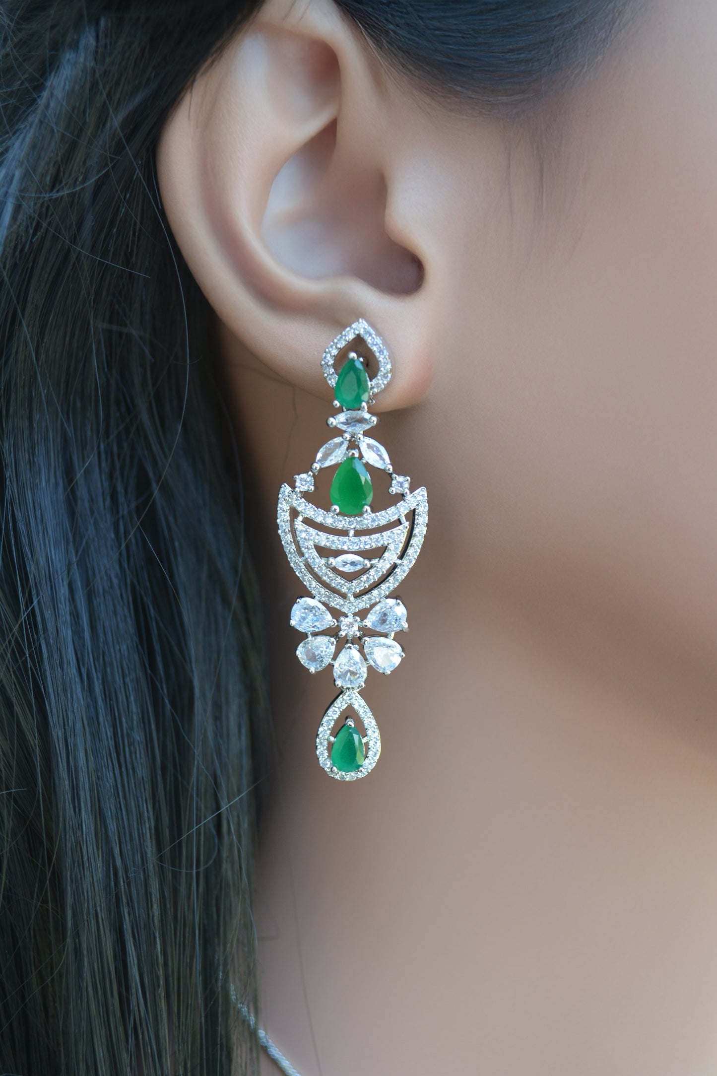 Emerald Green A.D Necklace with Matching Earrings