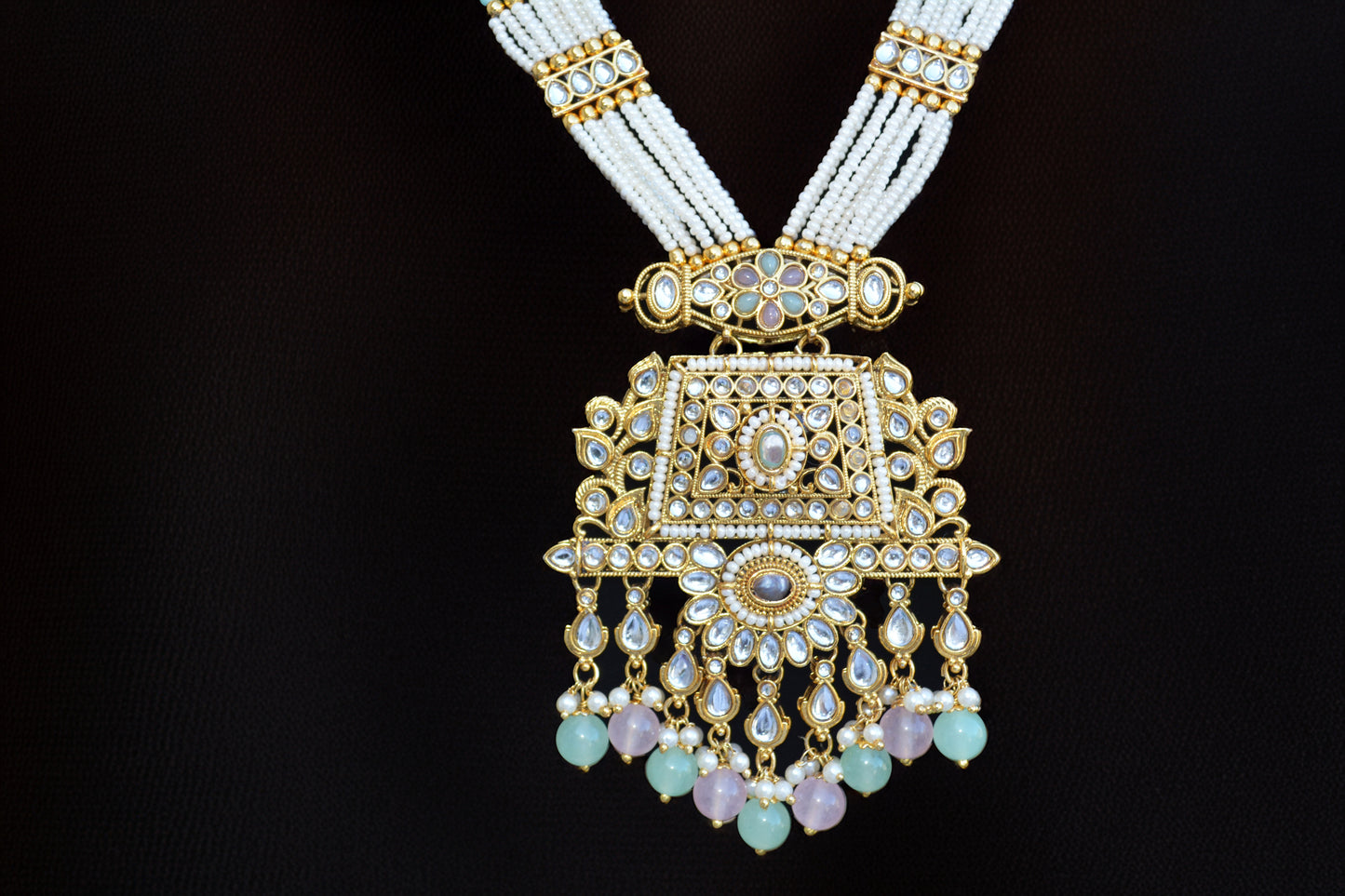 Green-Pink long indian style necklace