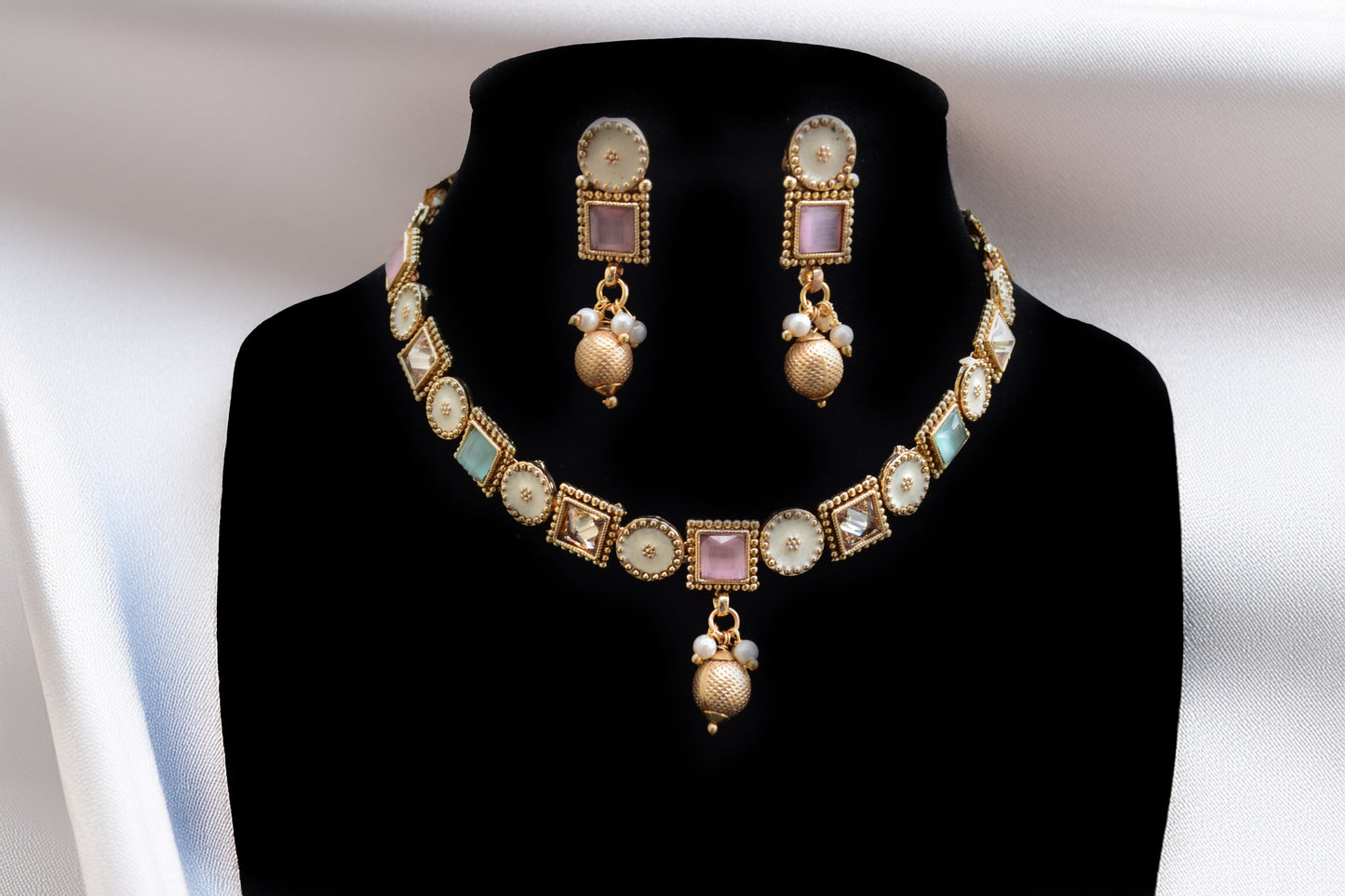 Fine Gold Finish Necklace with Multi-Color Stones