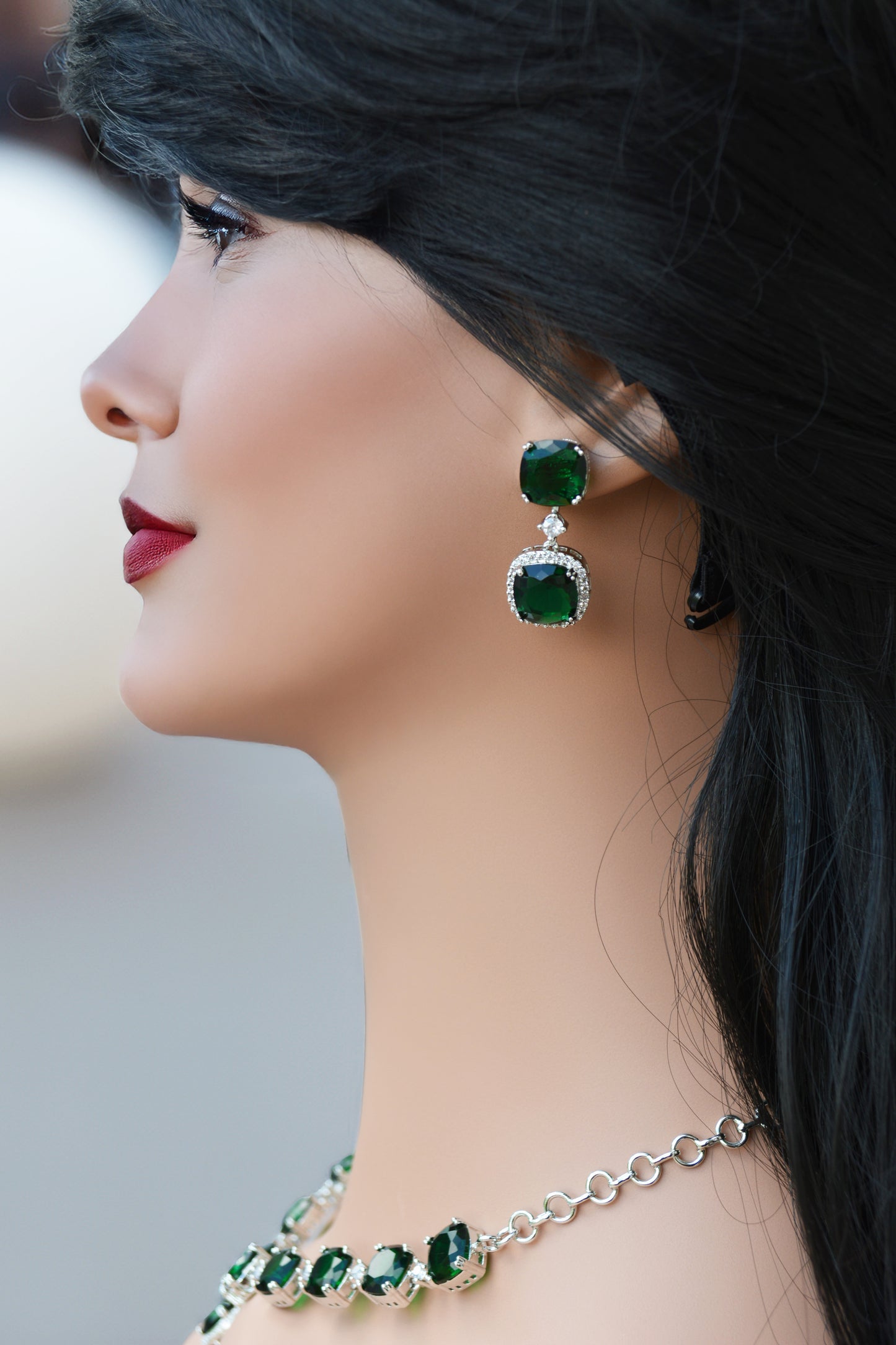 Emerald Green A.D Necklace with Matching Earrings