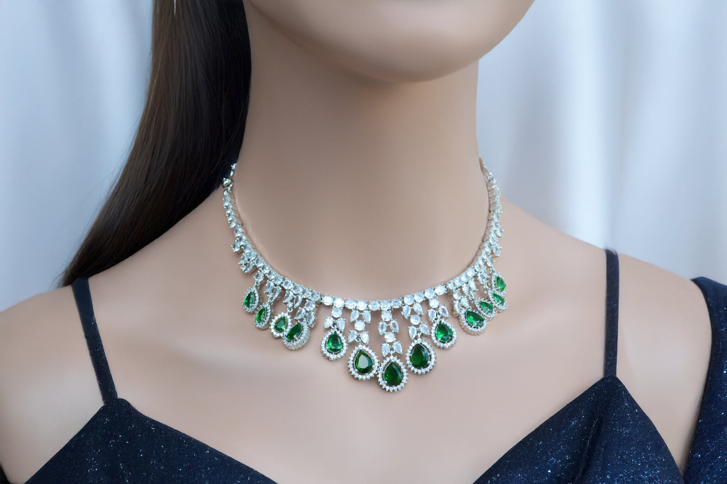 Emerald Green A.D Necklace with Matching Earrings