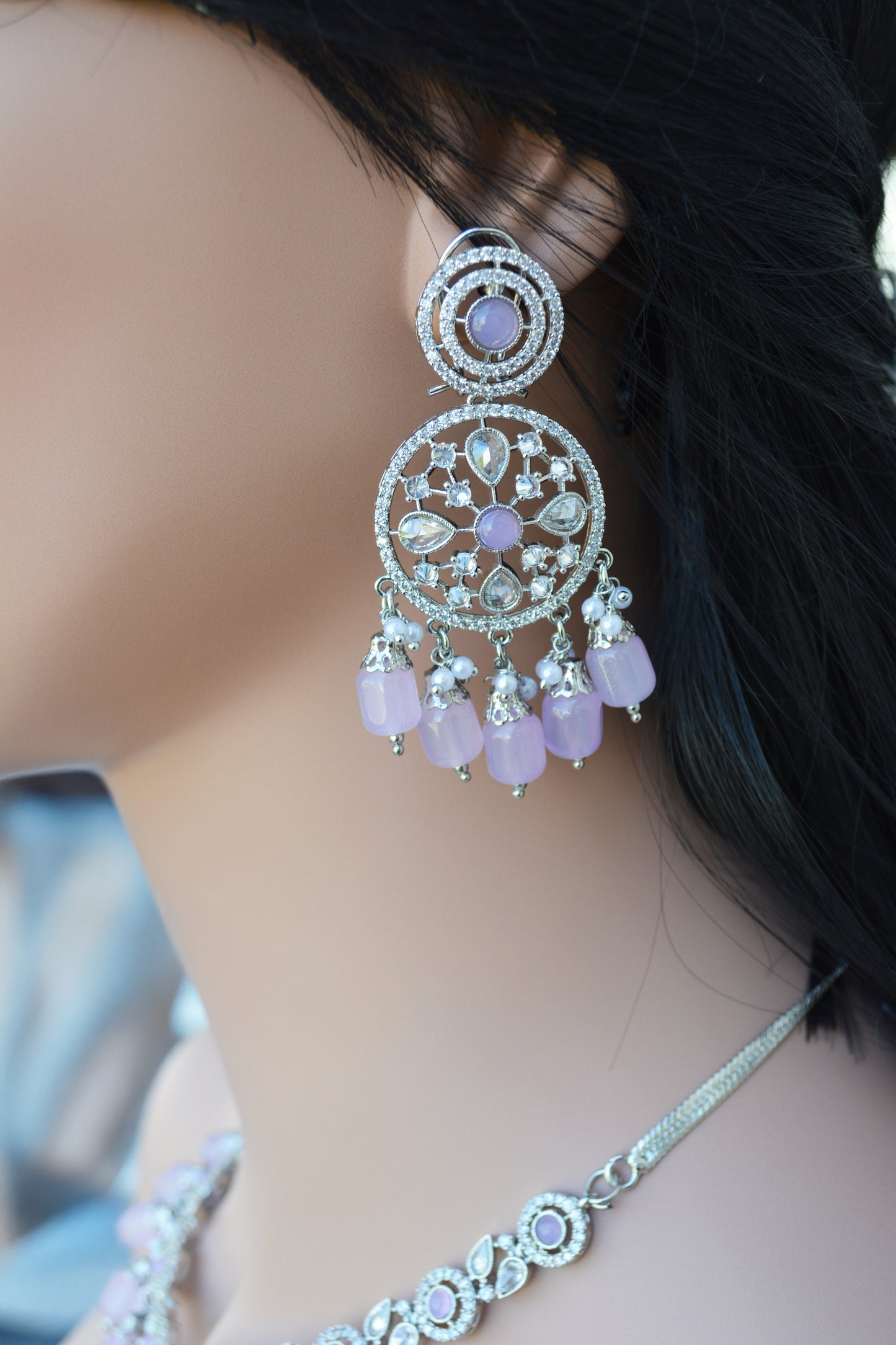 Purple Kundan A.D Necklace with Matching Earrings