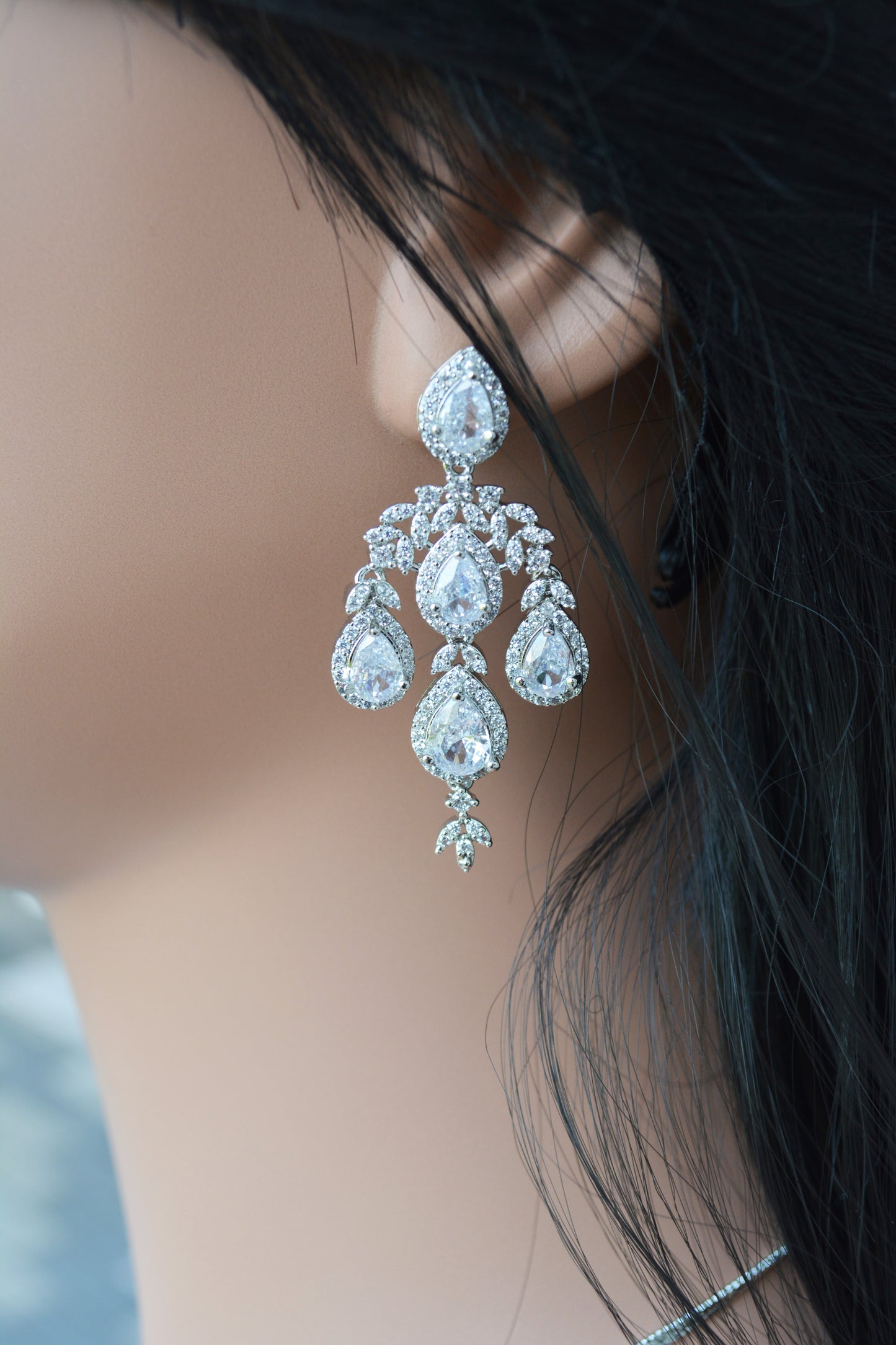 Silver Zircon Embellished A.D Necklace Set with matching earrings