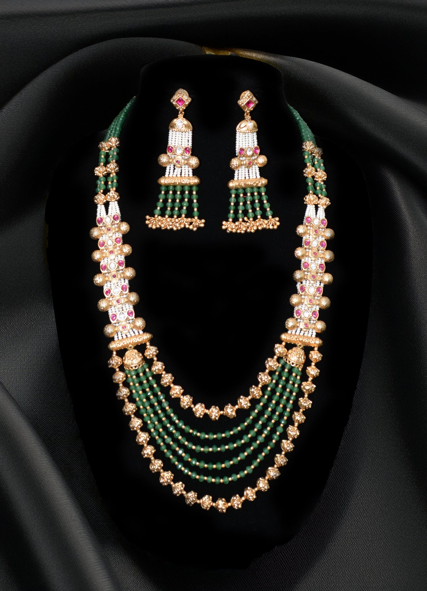 Emerald Green Long layered necklace