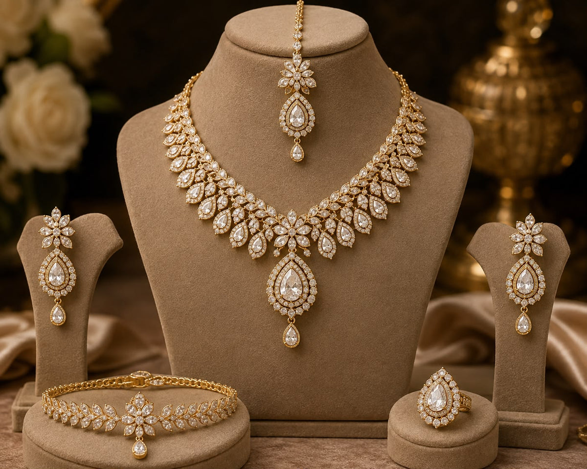 Royal Gold & Diamond-Style Bridal Jewellery Set