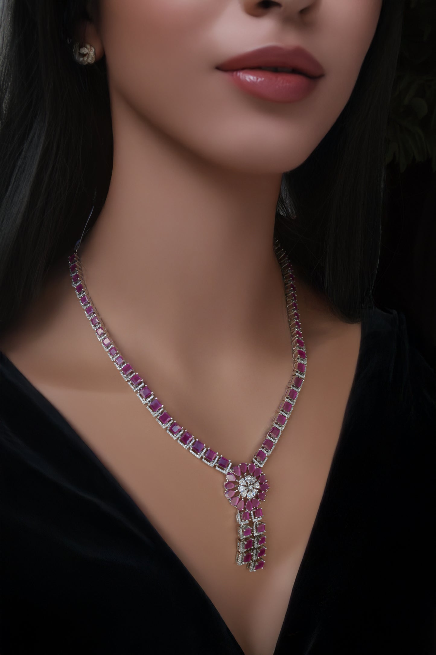 Ruby A.D Necklace with Matching Earrings