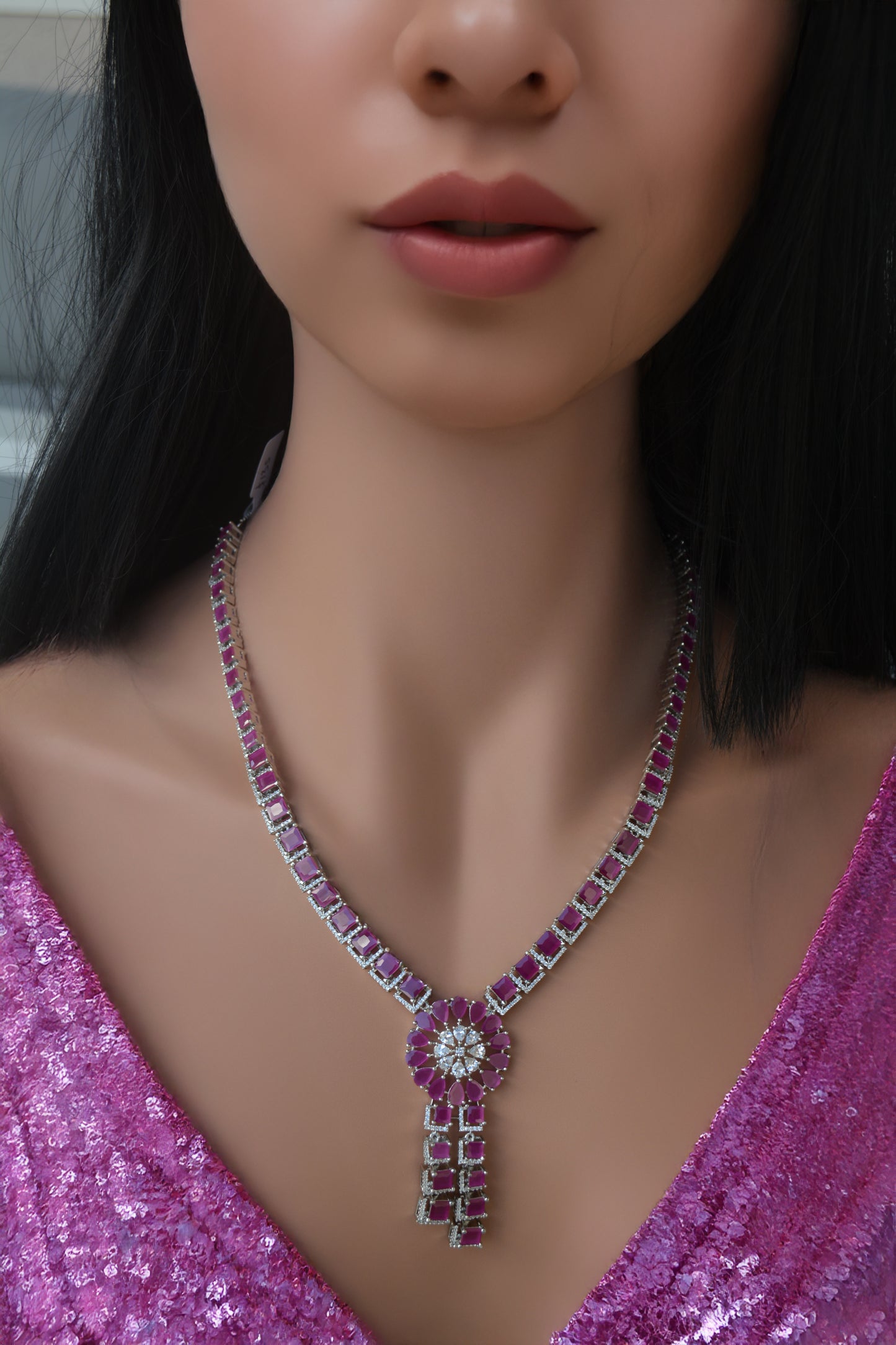 Ruby A.D Necklace with Matching Earrings