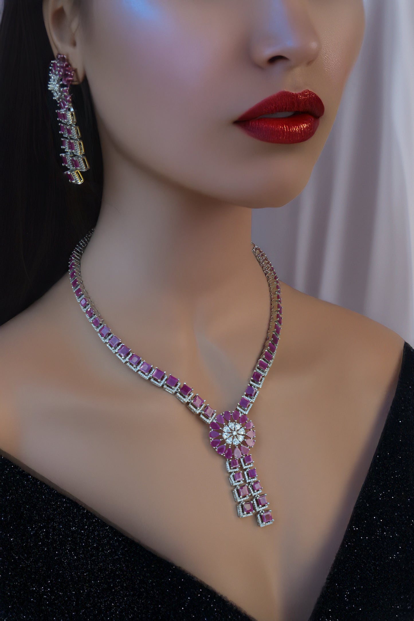 Ruby A.D Necklace with Matching Earrings