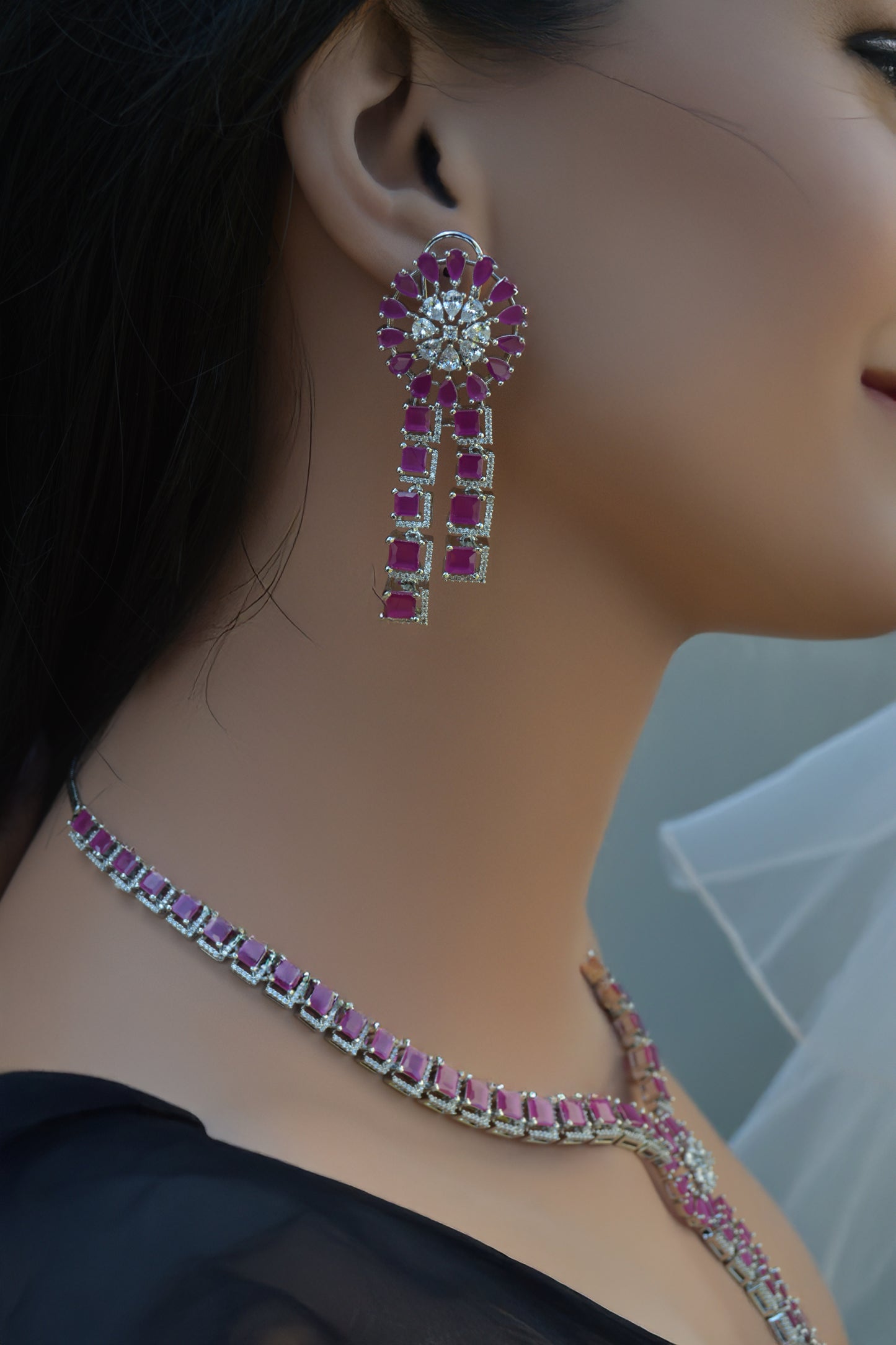 Ruby A.D Necklace with Matching Earrings