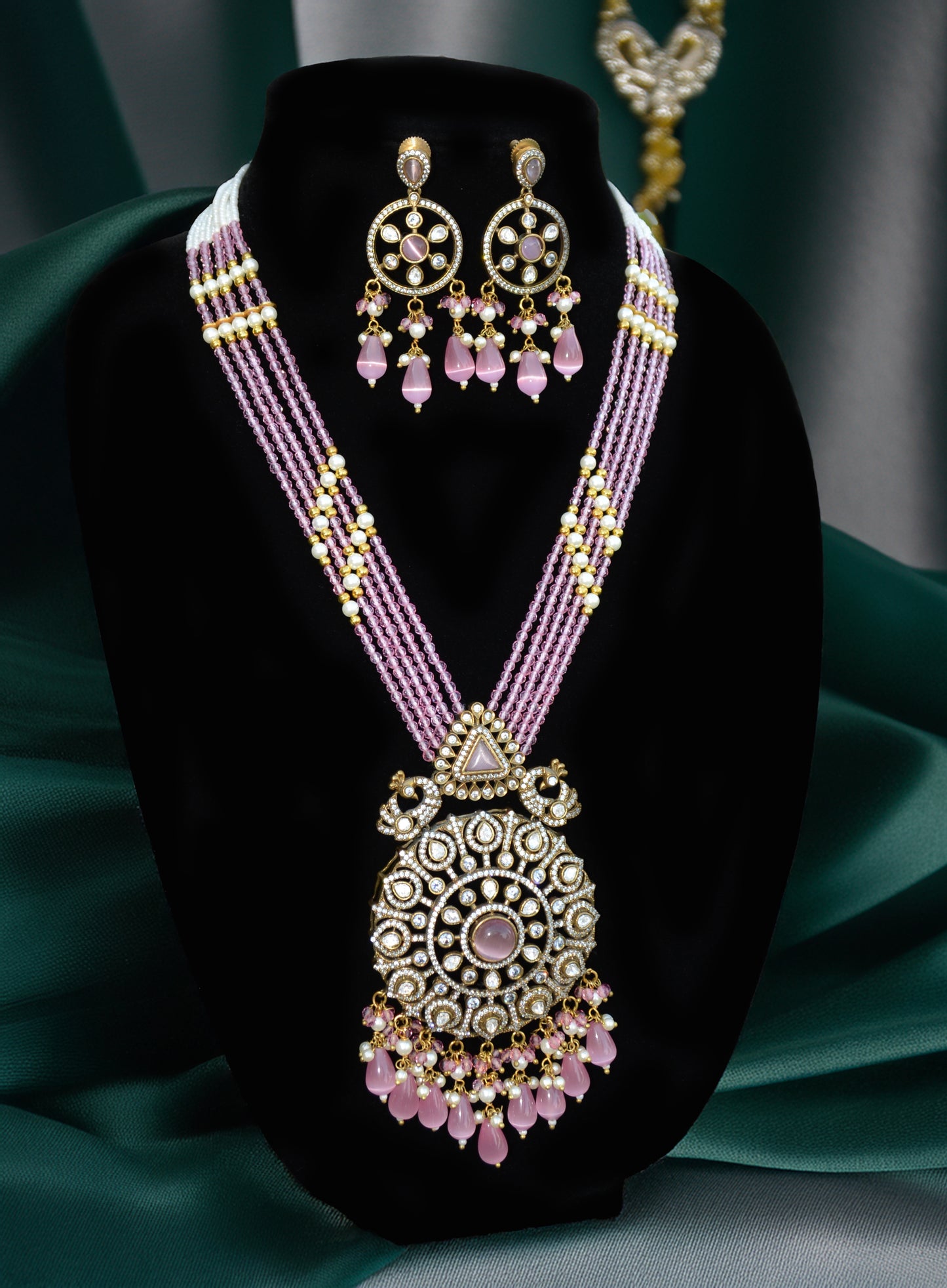 Light Pink beaded long necklace