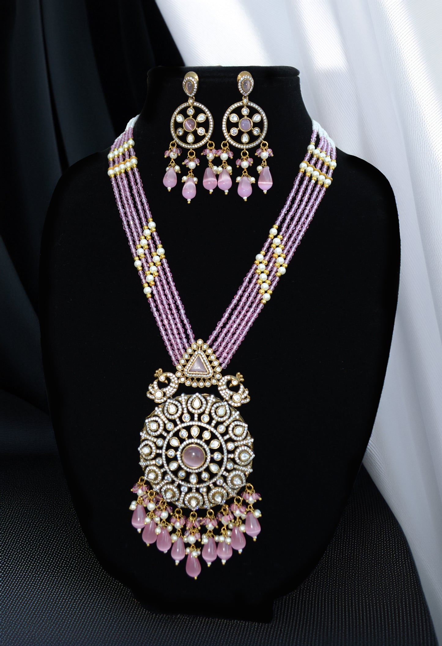 Light Pink beaded long necklace