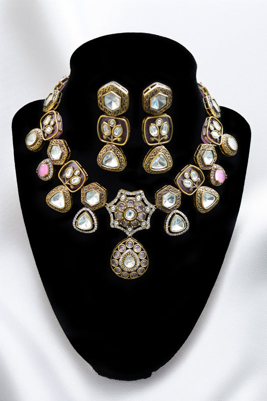 Victorian Polish Necklace with Polki and Kundan Stones