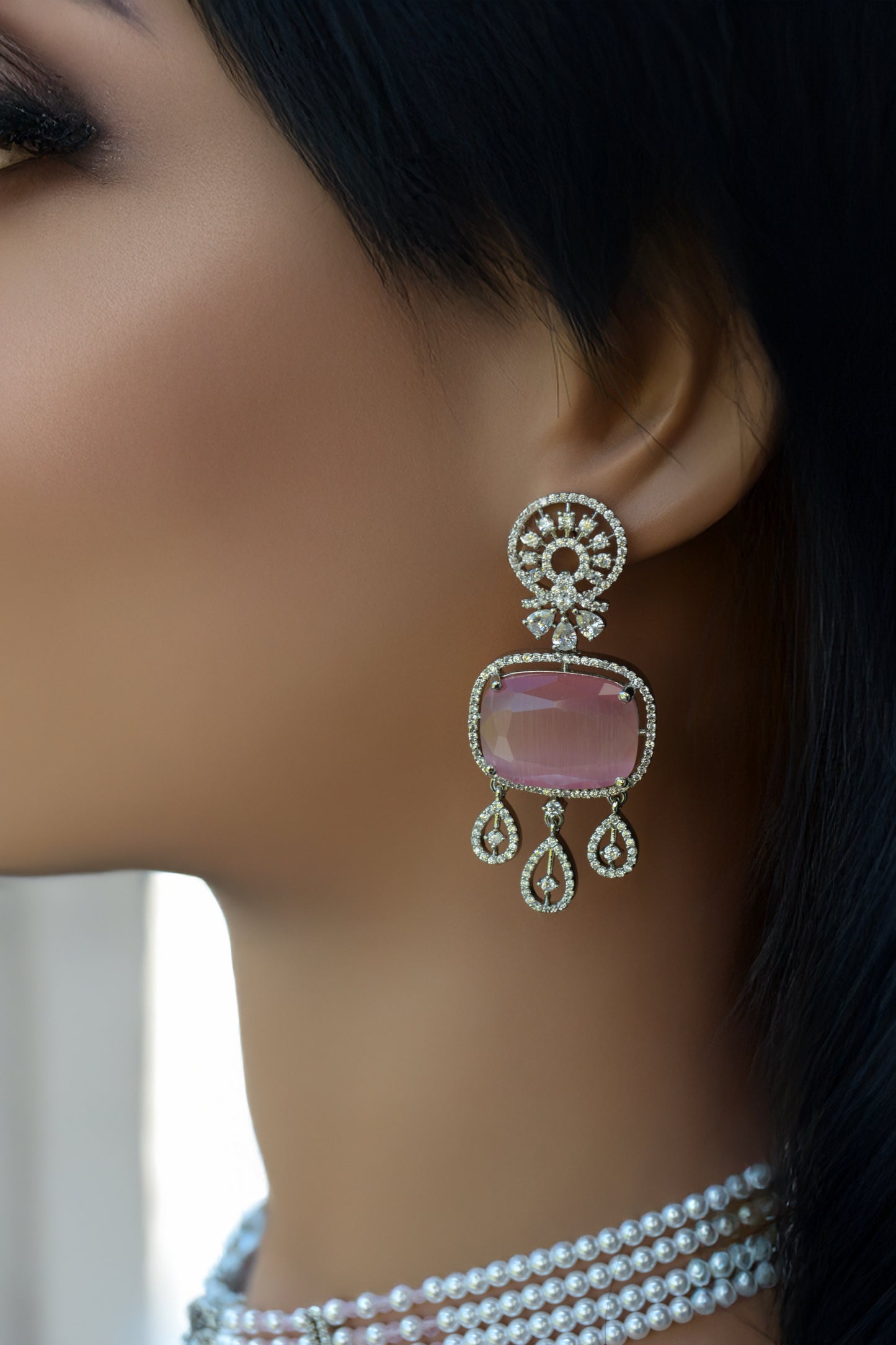 Pearl A.D Light Pink Necklace with Matching Earrings