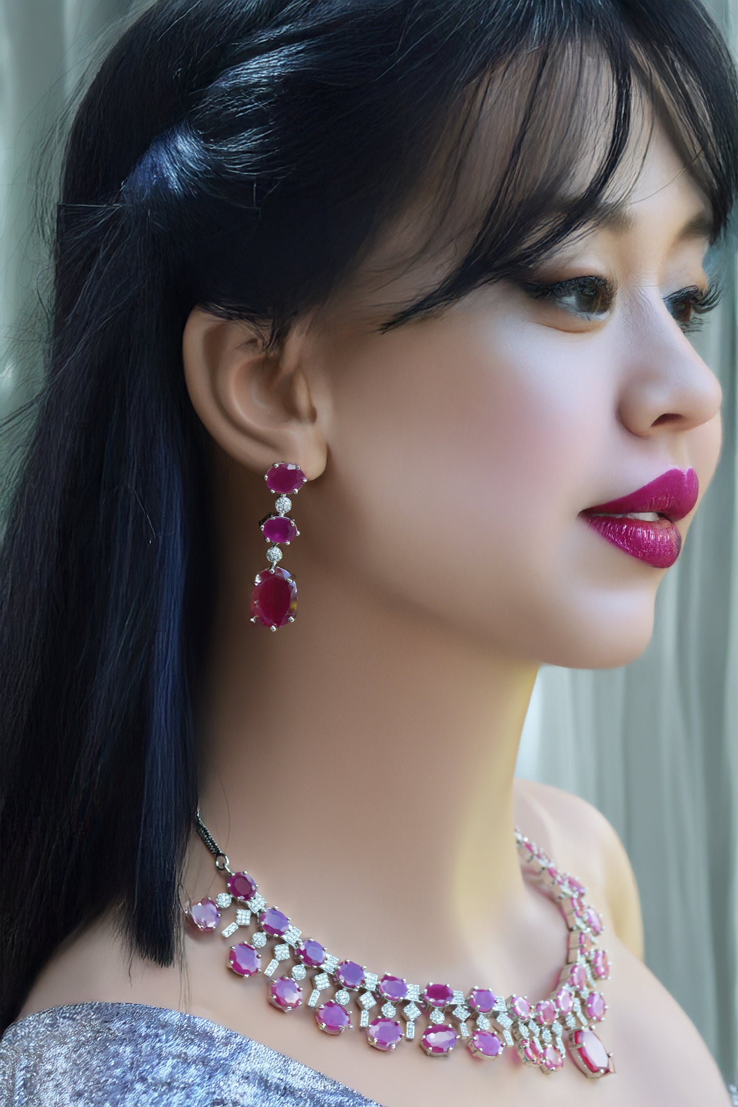 Ruby A.D Necklace with Matching Earrings