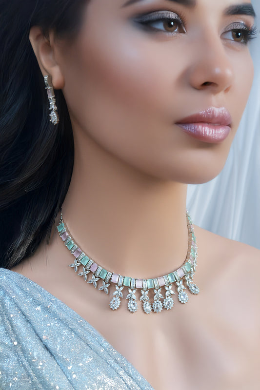 Mint &amp; Green A.D Necklace with Matching Earrings
