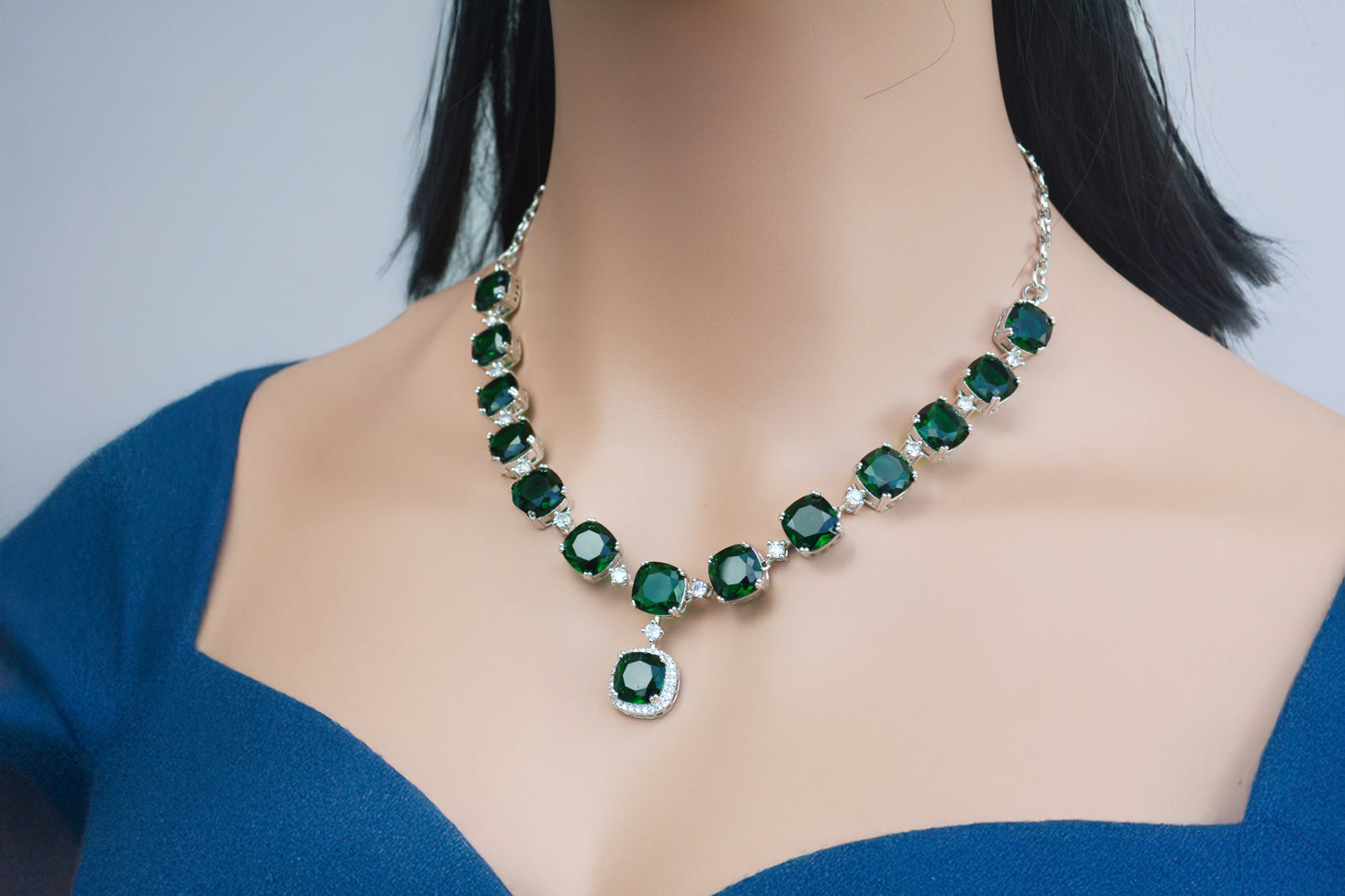 Emerald Green A.D Necklace with Matching Earrings