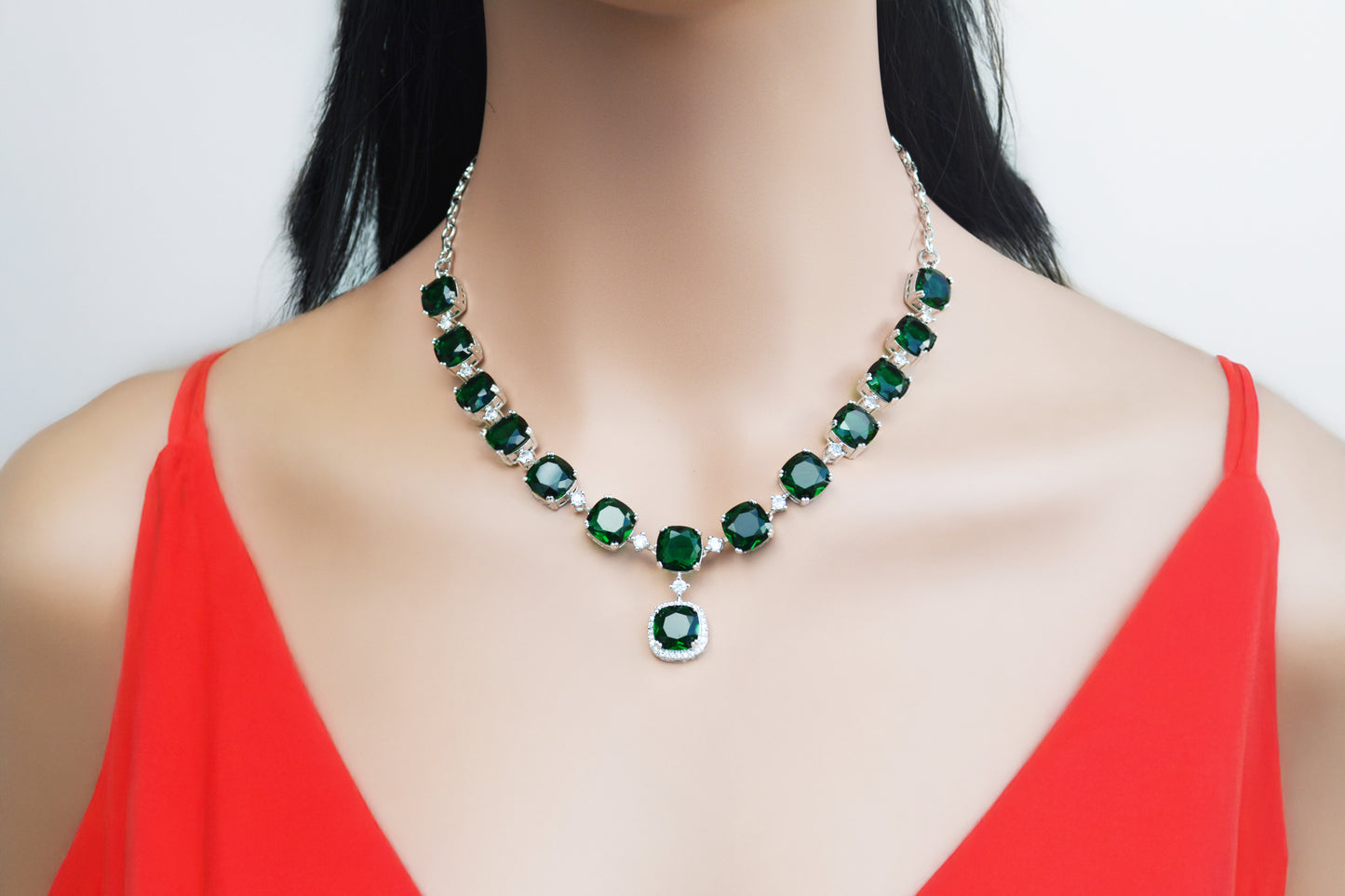 Emerald Green A.D Necklace with Matching Earrings
