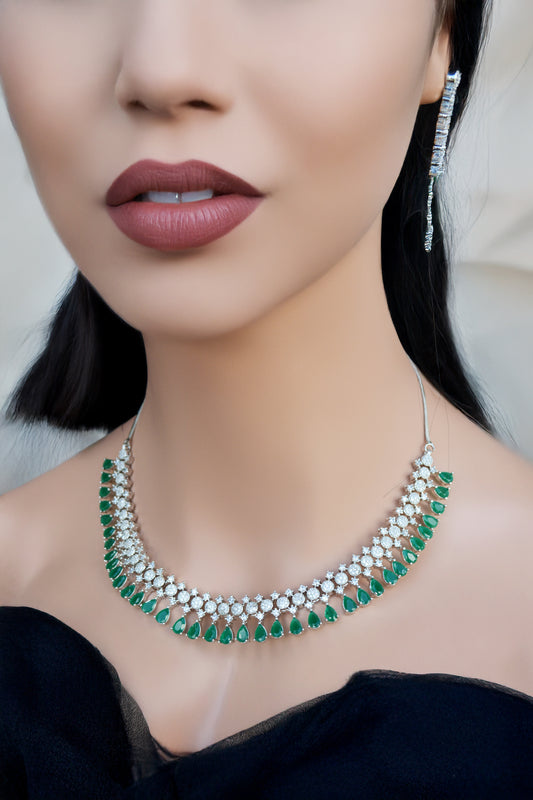 Emerald Green A.D Necklace with Matching Earrings
