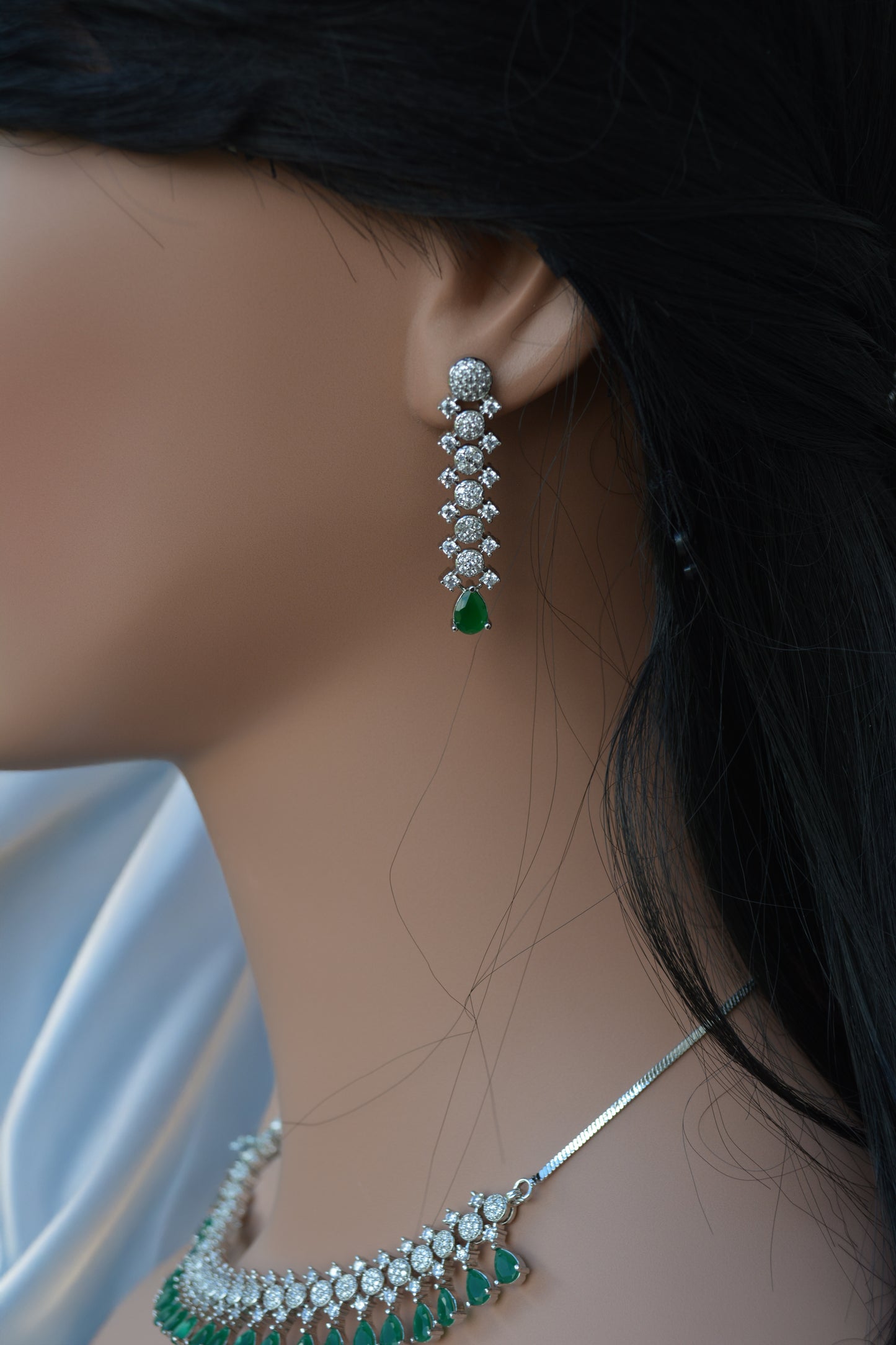 Emerald Green A.D Necklace with Matching Earrings