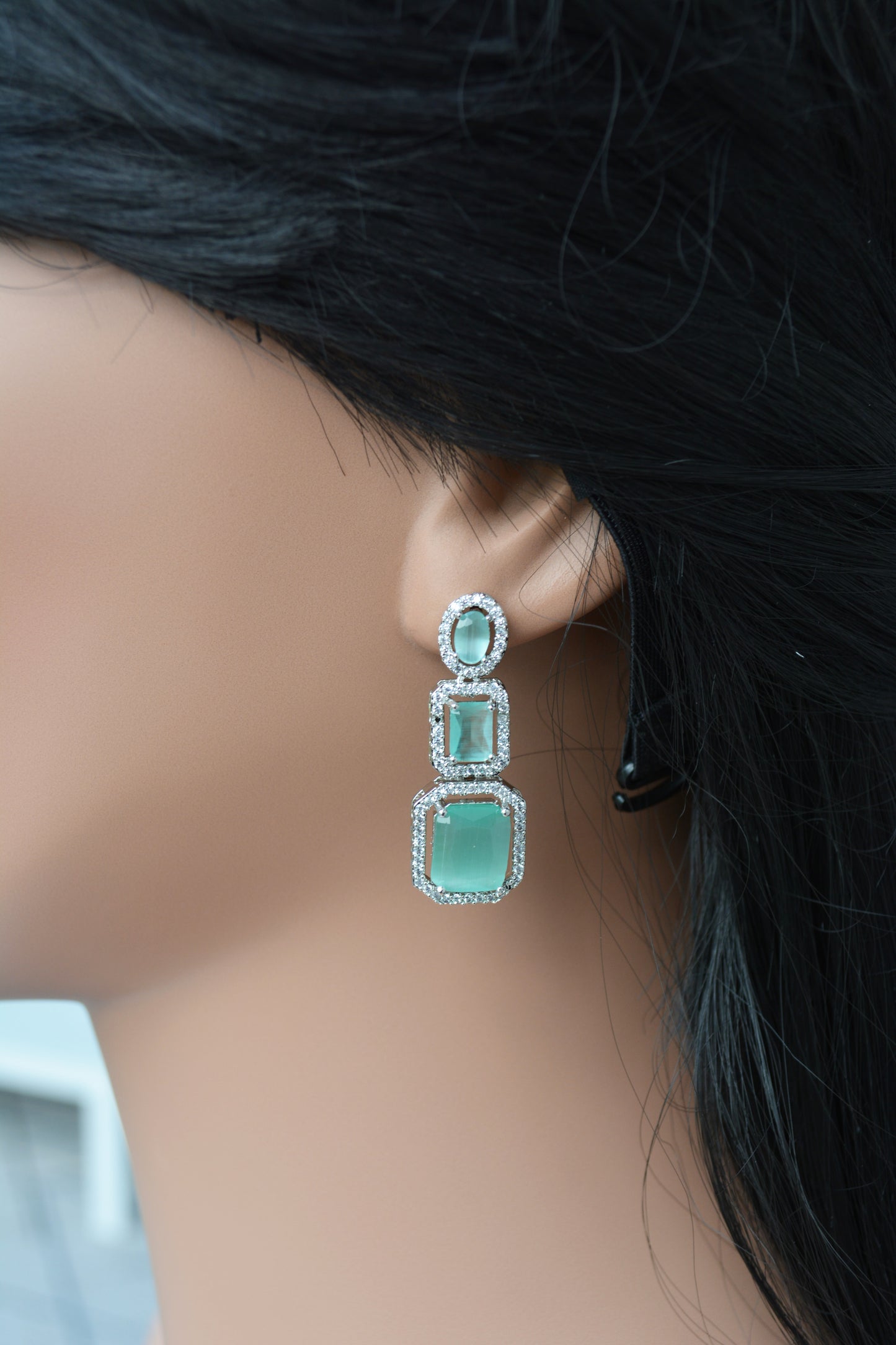 Mint Green A.D Necklace with Matching Earrings