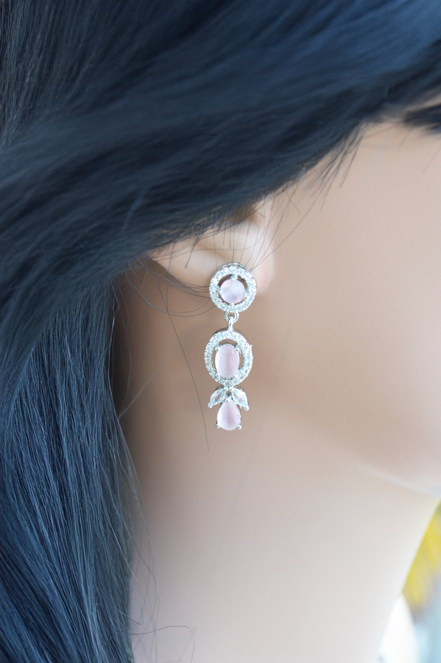 Silver AD Necklace with Pink Stones