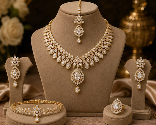 Royal Gold & Diamond-Style Bridal Jewellery Set